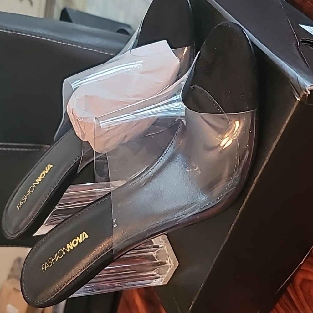 Fashion Nova Transparent and Black Heels - Picture 3 of 7